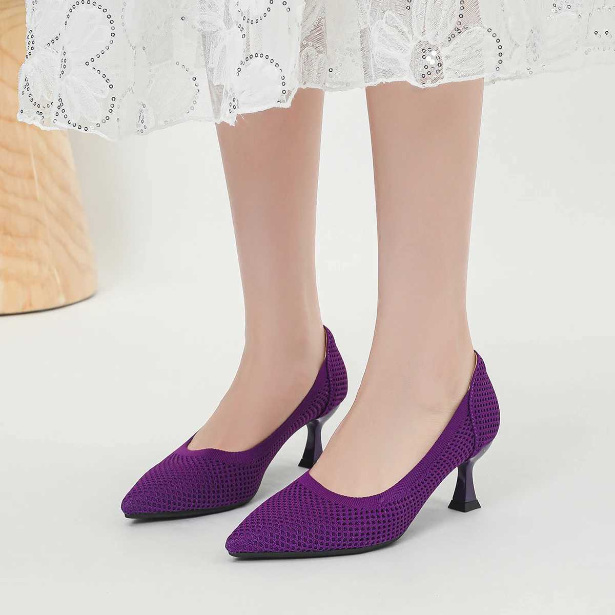 New Arrival New Summer Womens High Heels with Hollow Mesh Knitted Breathable Shoes (6cm High) T250110