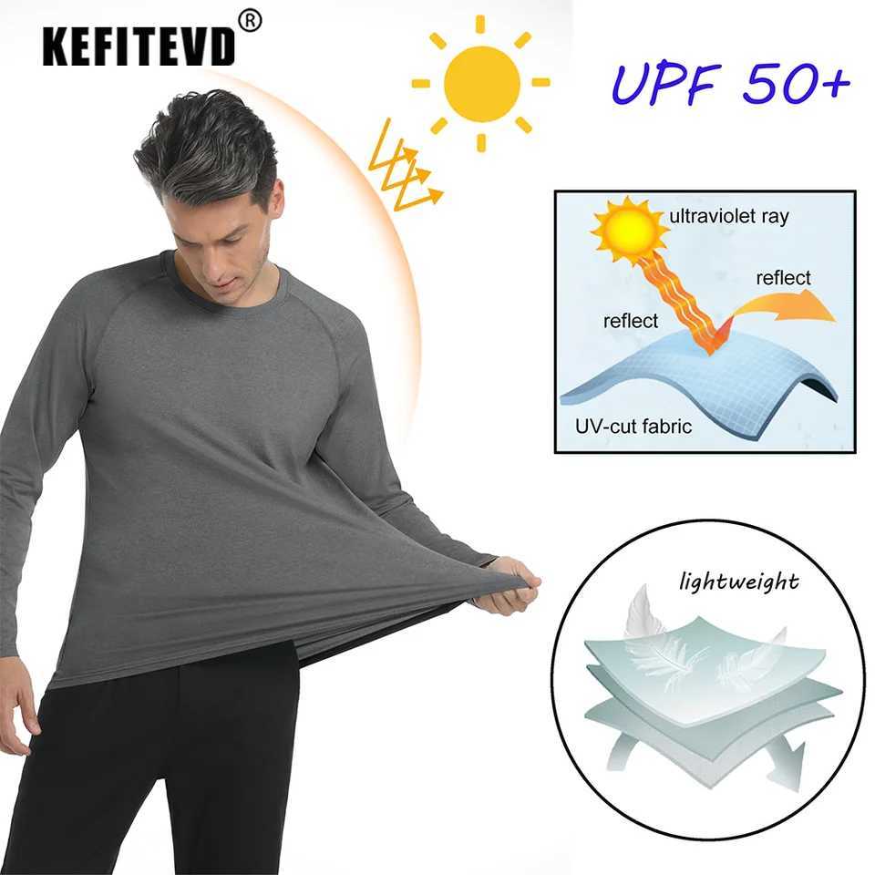 KEFITEVD Mens UPF 50+Summer Long Sleeve Lightweight T-shirt Fast Drying Breathable Shirt Outdoor Sports Gym Running Top W250111