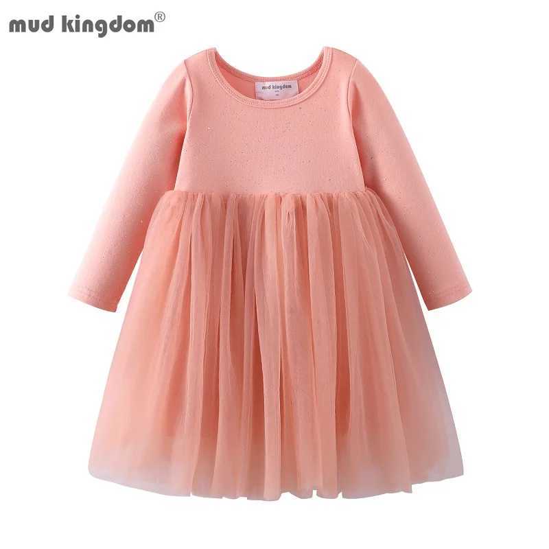 Mudkingdom Sparkle Girl Tutu Dress Long Sleeve Plain Shirt Girls Dress Solid Par Princess Dress Childrens Clothing Spring and Autumn W250111