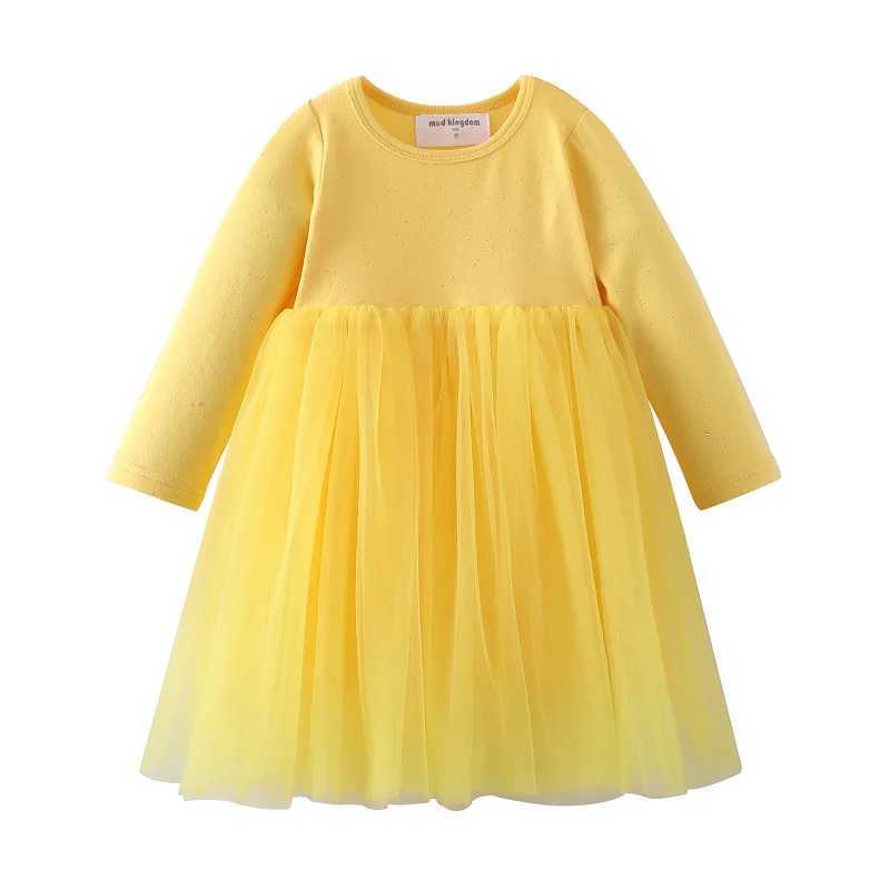 Mudkingdom Sparkle Girl Tutu Dress Long Sleeve Plain Shirt Girls Dress Solid Par Princess Dress Childrens Clothing Spring and Autumn W250111