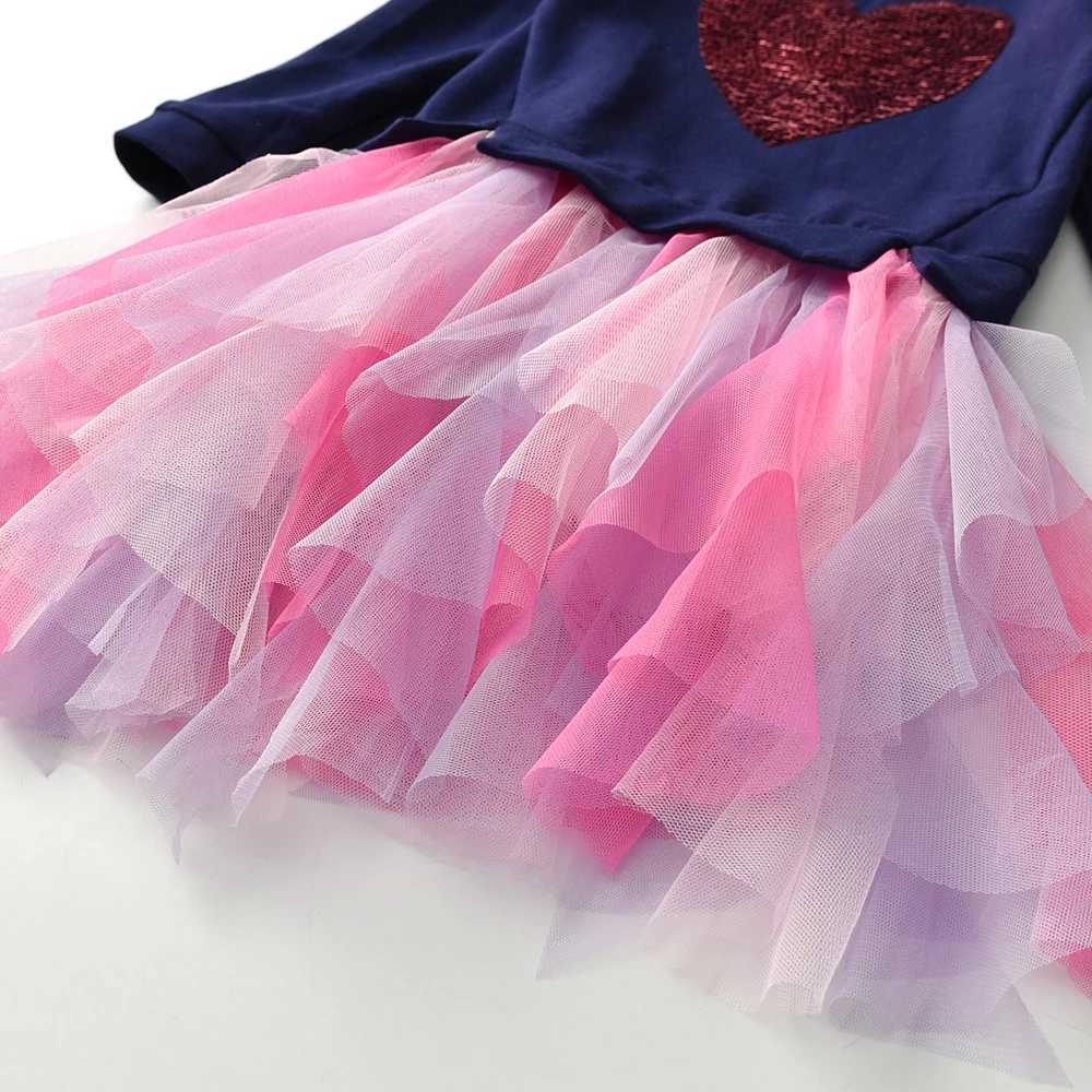 VIKITA girls sweater childrens heart-shaped Flipable sequin application patch work clothes girls chiffon mesh layered Tutu dress W250111