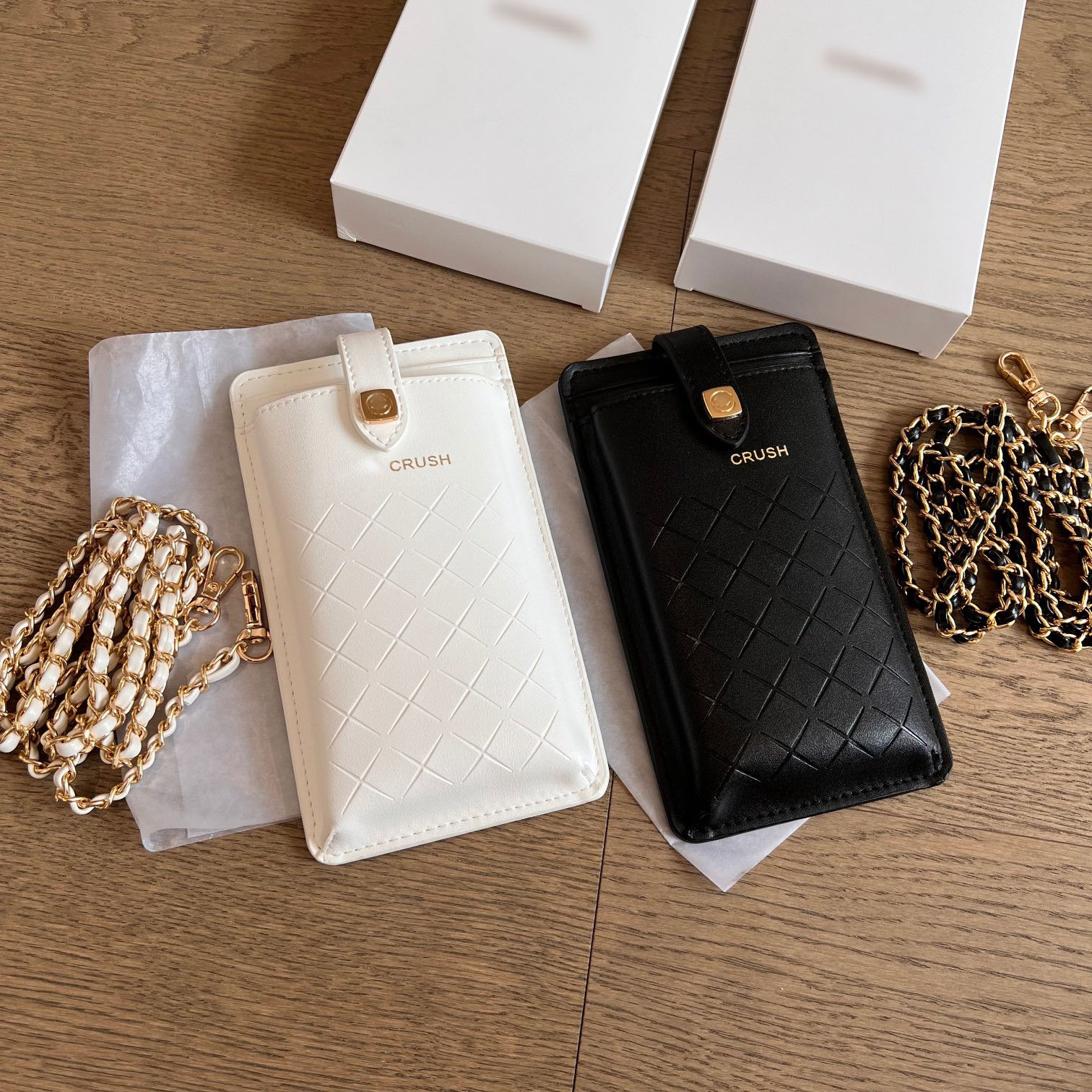 C Designer Leather Storage Case Bag Women Shoulder Pattern Cards Holder Change Pocket Phone Organizer with Chain Gift Box
