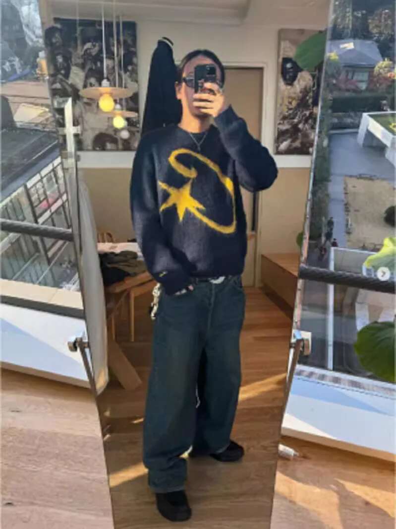 2024 Autumn Winter Y2k Knitted Pullover Sweater Haruku Graphic Print Loose Streetwear Hiphop Retro Fashion Rock Top Punk