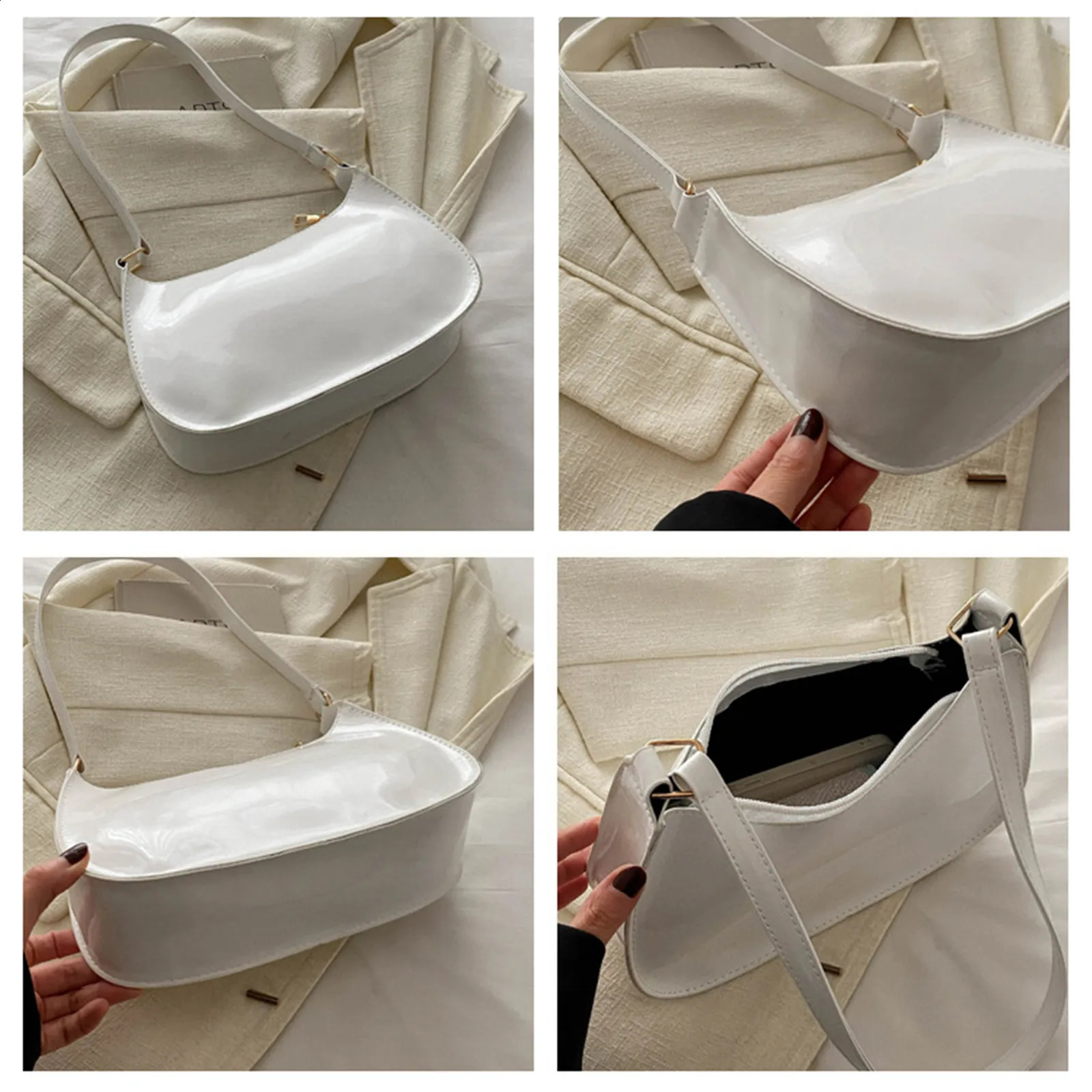 Patent Leather Glossy Shoulder Bag Retro Solid Color Womens Handbags Casual Underarm Bag Fashion Simple Hobo Bag 250106