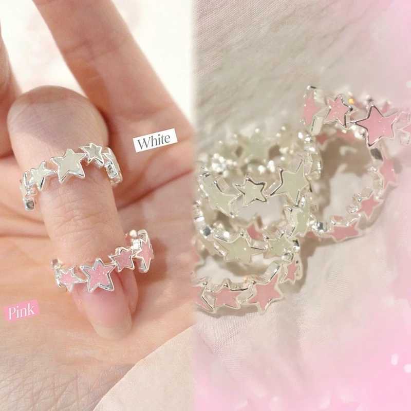 Fashionable Pink Sparkling Star Open Ring Y2K Girl Cute and Cute Adjustable Pink Ring Female Retro Irregular Aesthetic Jewelry W250111
