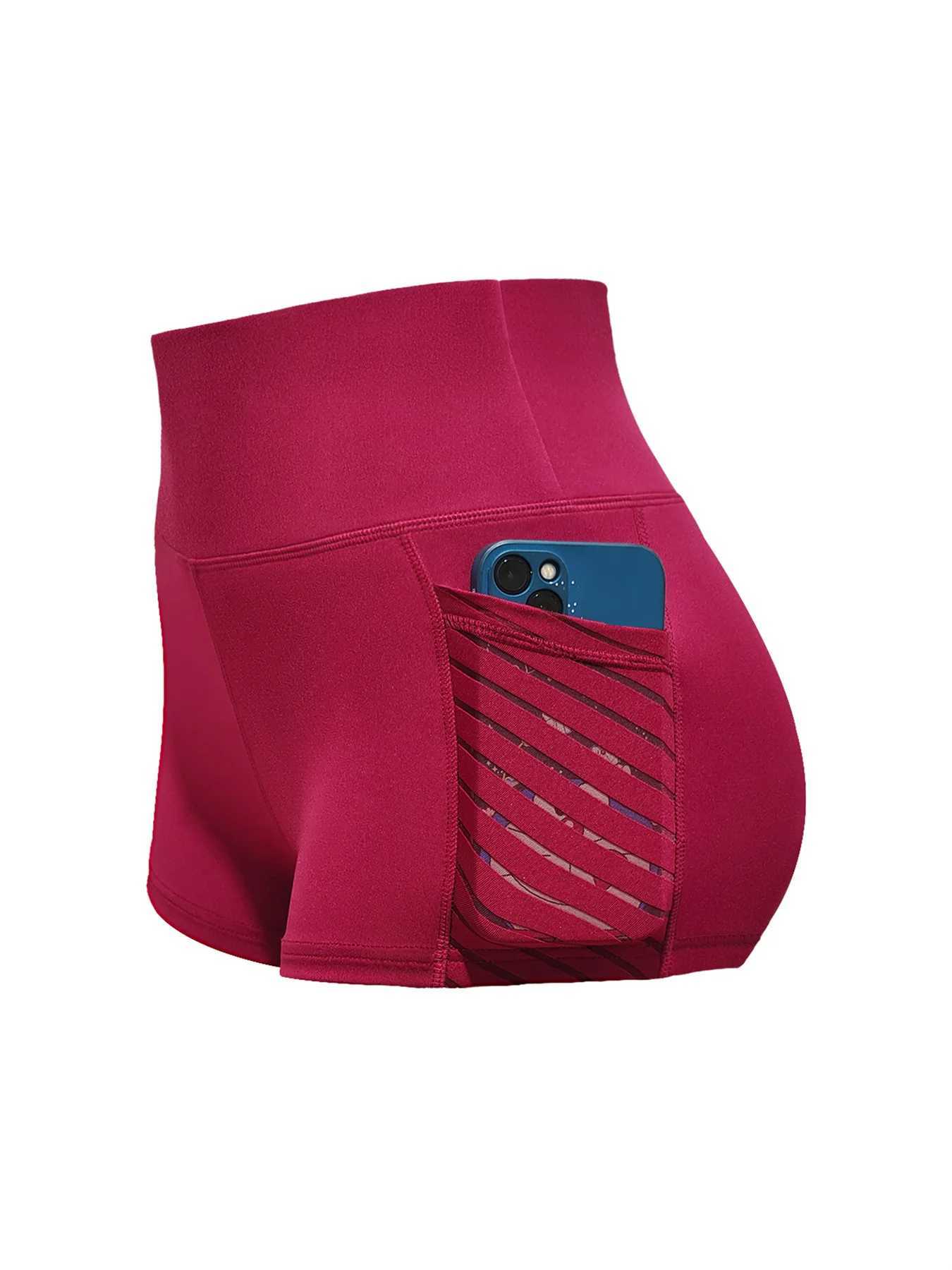 Womens High Waist Elastic Yoga Shorts With Side Pocket Hip Lifting Running Fitness Sports Shorts Gym ActivewearXJ250111