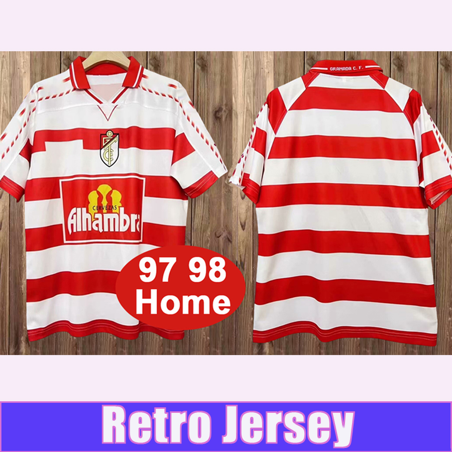 1997 1998 Granada CF Mens Retro Soccer Jerseys Home White Red 97 98 Football Shirt Vintage Short Sleeve Adult Uniforms