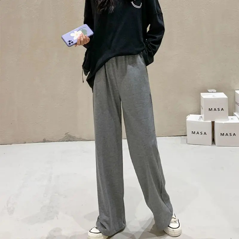 Spring and Autumn Womens Lace Up High Waist Casual Wide Leg Loose Draping Floor Dragging Straight Tube Fashion Pants 250106