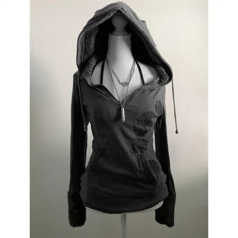 American Vintage Subculture Gray Long Sleeve T-Shirt Original Old Style Hoodie Y2k High Street Slim Women Tops Fall Fashion 250109