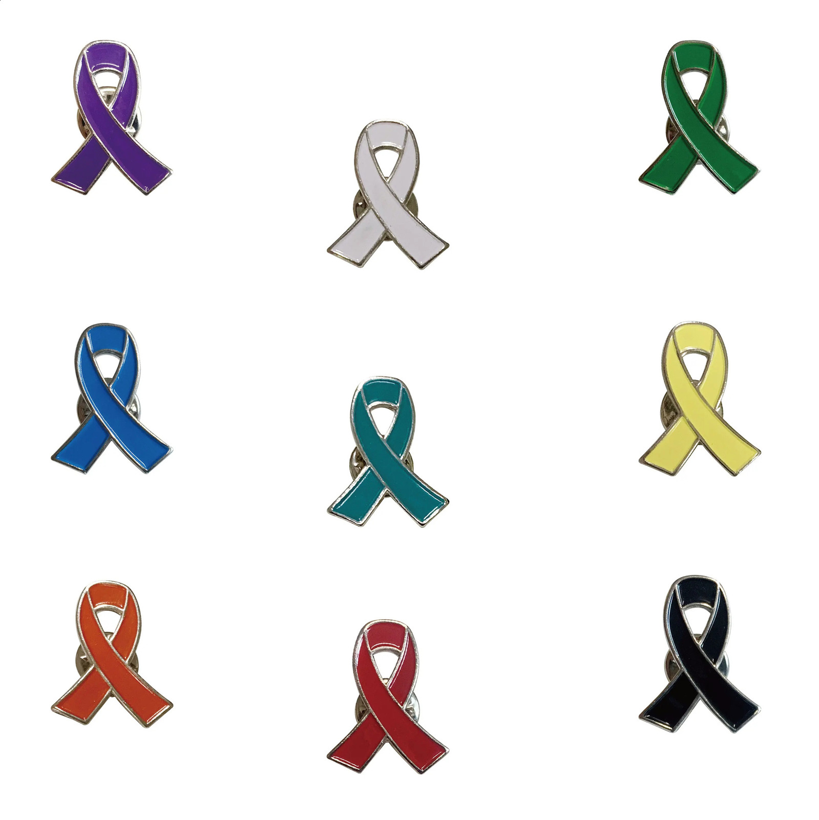 100pcs/lot Multicolor Ribbon brooches Cancer Awareness Ribbon Pin Mental Health Awareness Ribbon Lapel Pins Broochs 250103