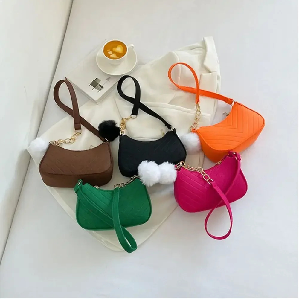 Fashion Women Handbag Solid Color Casual Mini Underarm Bag Female Chain Shoulder Pouch Ladies Felt Tote Bag 250106