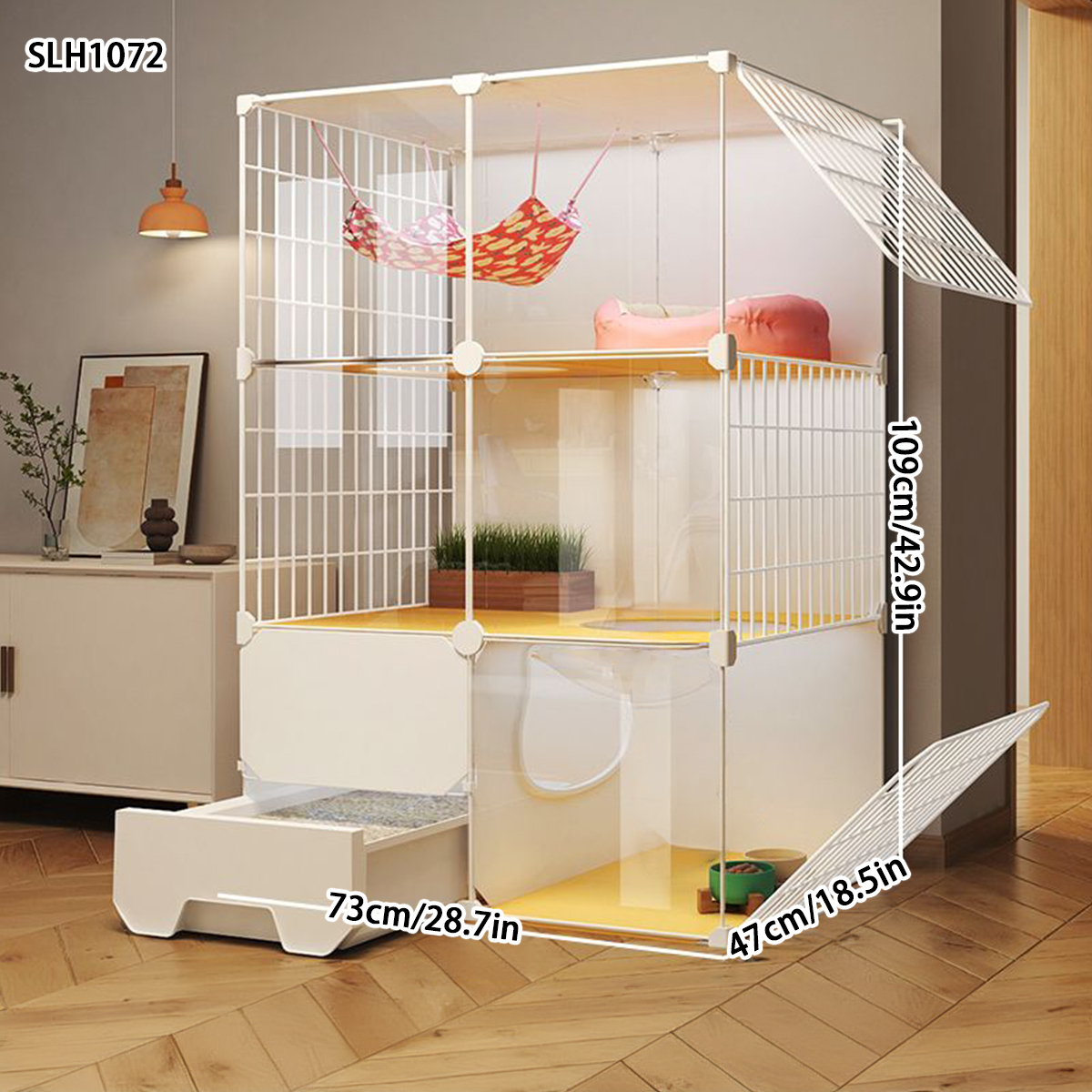 Large Size Cat Palace Indoor Housing Unit with Integrated Litter Tray - Comfortable Cat Shelter