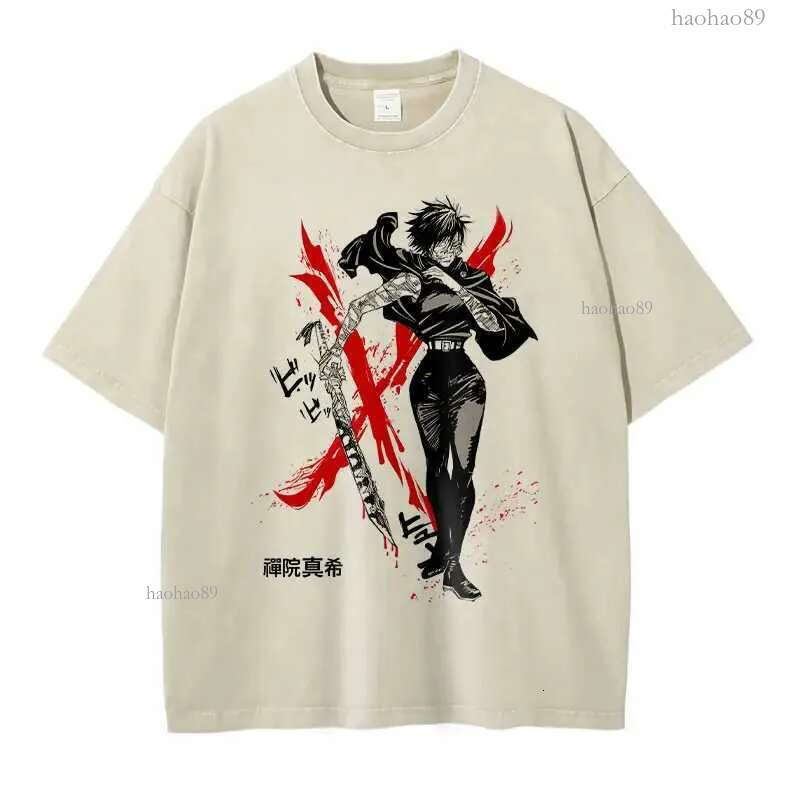 Men's T-Shirts Anime Zenin Maki T-shirt Vintage Wash Satoru Gojo T-shirt Extra Large T-shirt Harajuku Comic Fushiguro Toji Tops Ts Man Y240531ECU