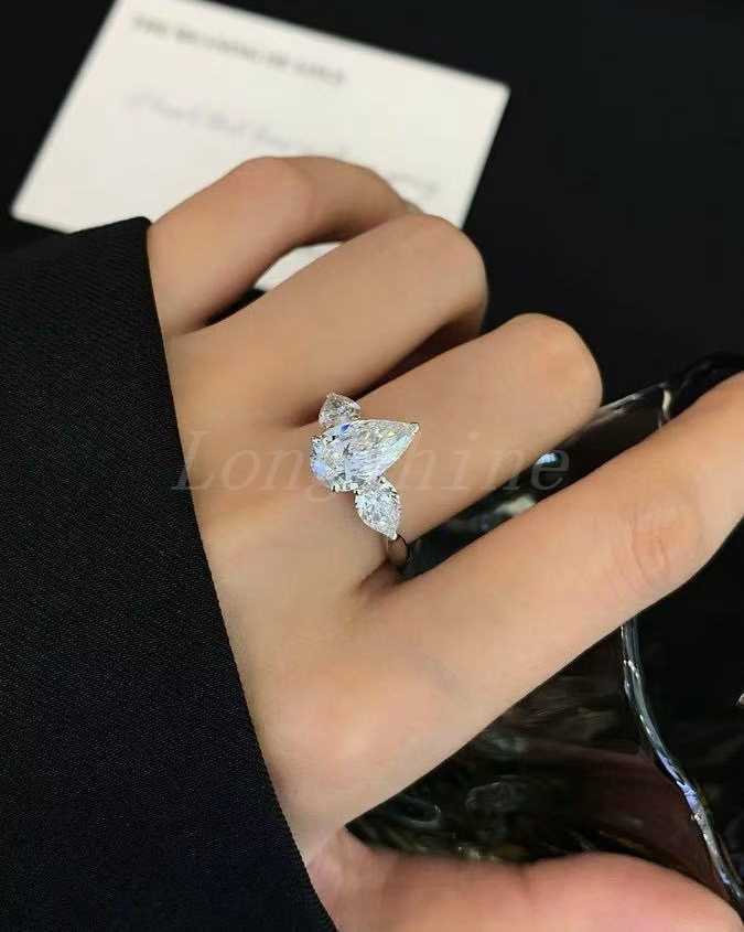 LongshineWater Drop Shape High Quality18K Gold Shining White Color Fine jewelry For Women 3ct Lab Grown Diamond Ring