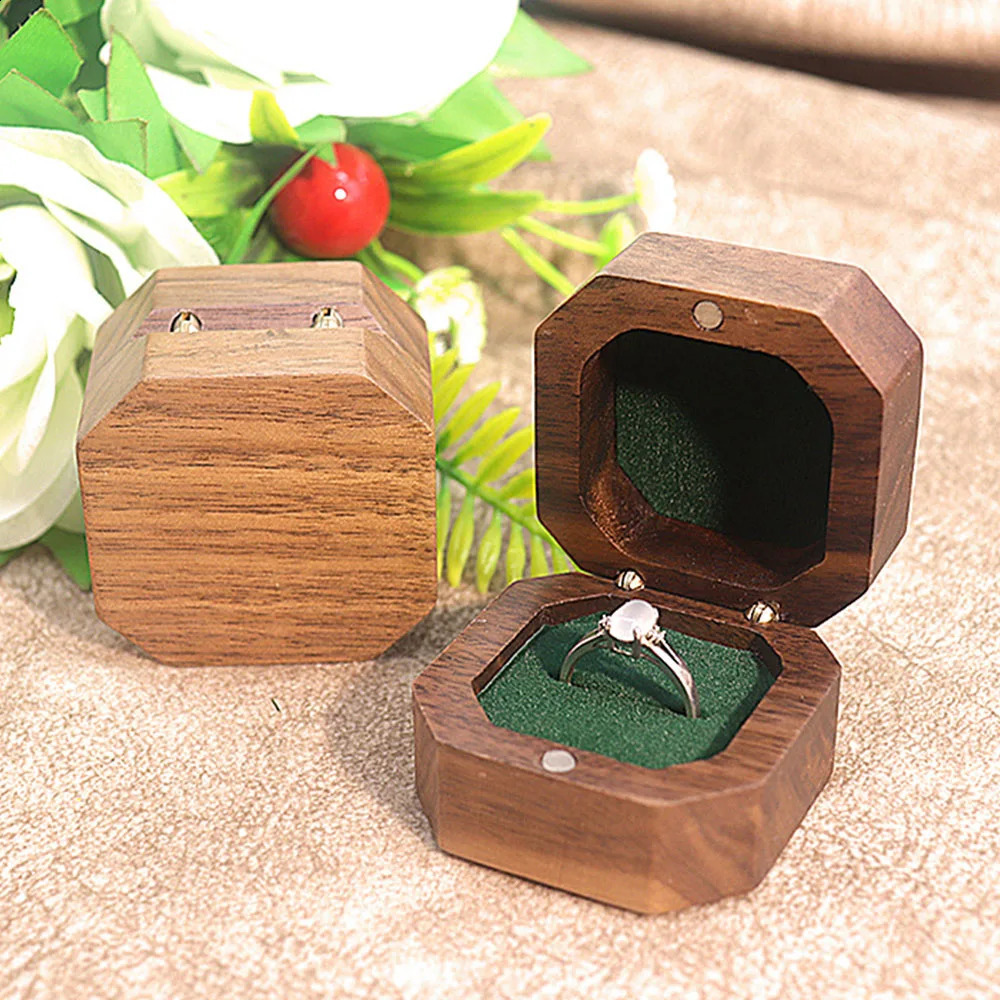 Vintage American Black Walnut Solid Wood Jewelry Box Chinese Style Portable Wooden Ring Box Square Ring 250106