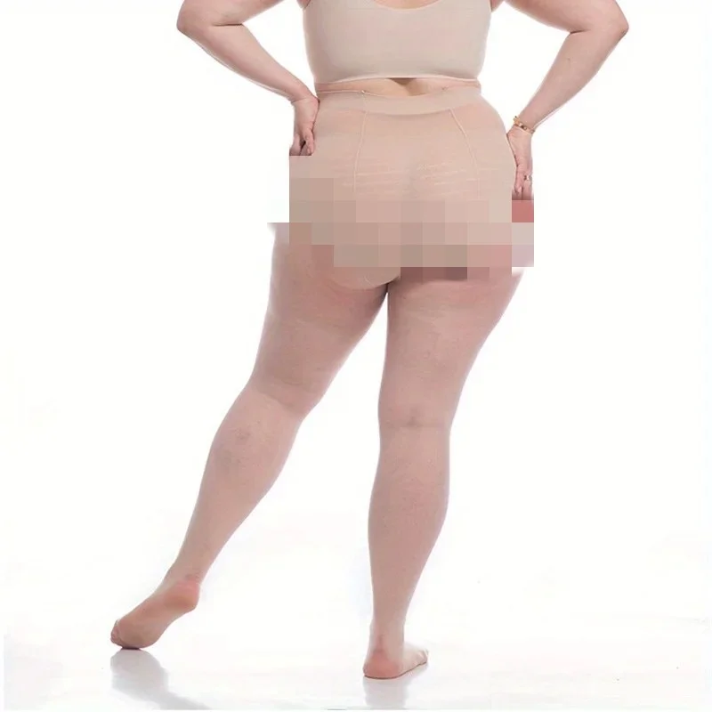 Plus Size Casual Stockings For 0XL-2XL, Women's Plus Solid Semi Sheer High Stretch Thin Pantyhose