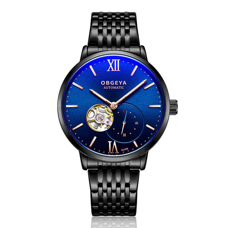 Ultra-Thin Skeleton Tourbillon Automatic Mechanical Watch with Night Glow and 30M Waterproof Stainless Steel Band