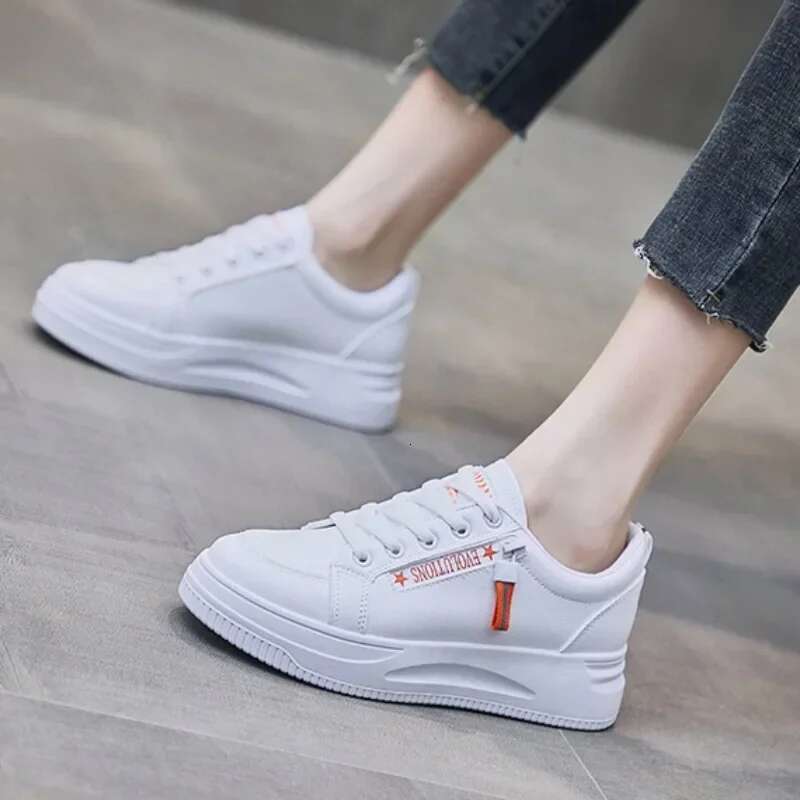 2025 New Fashion Women Casual Trend Breathable White Sneakers Comfort Low Top Lace Up Board Shoes Side Zipper Design Flats
