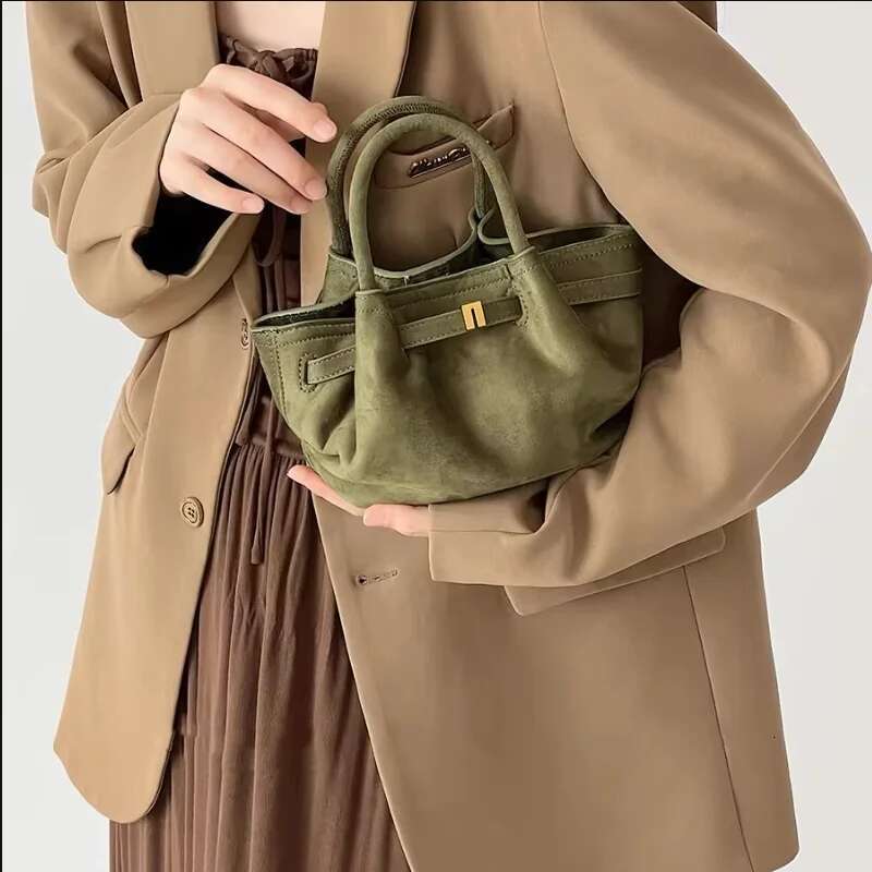Fashion Faux Suede Bucket High Quality Shoulder Designer Crossbody Dumpg Bag Women Pleated Drawstring Handbags Chic