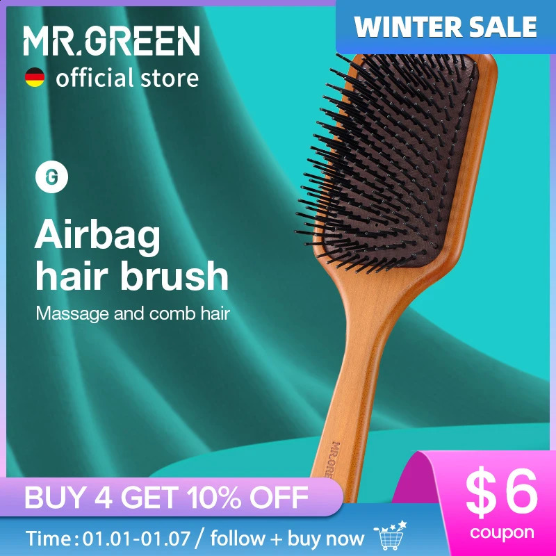 MR.GREEN Hair Brush Natural Maple Wide Board Massage Scalp Air Cushion Fine Tooth Comb For Curly Long Hair Women Men 250106