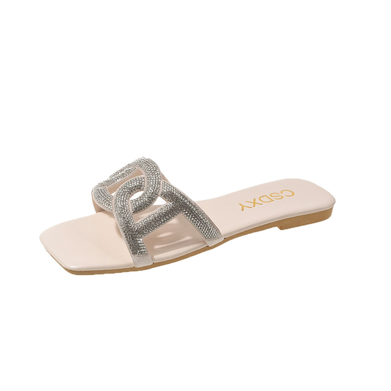 hot free shipping designer Sandals for woman 2025 breathable and fashionable Outdoor Diamond studded one character drag white