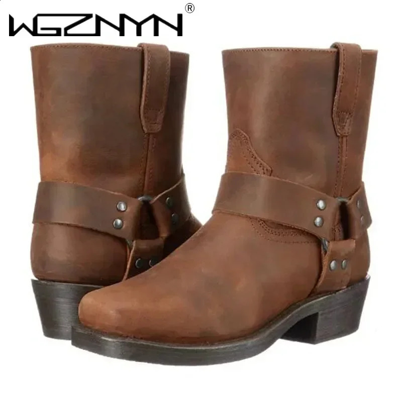 2025 Outdoors Men Western Boots Vintage Cowboy Boots Male Lightweight Comfort Knight Boots Autumn Winter Shoes Large Size 48 250106