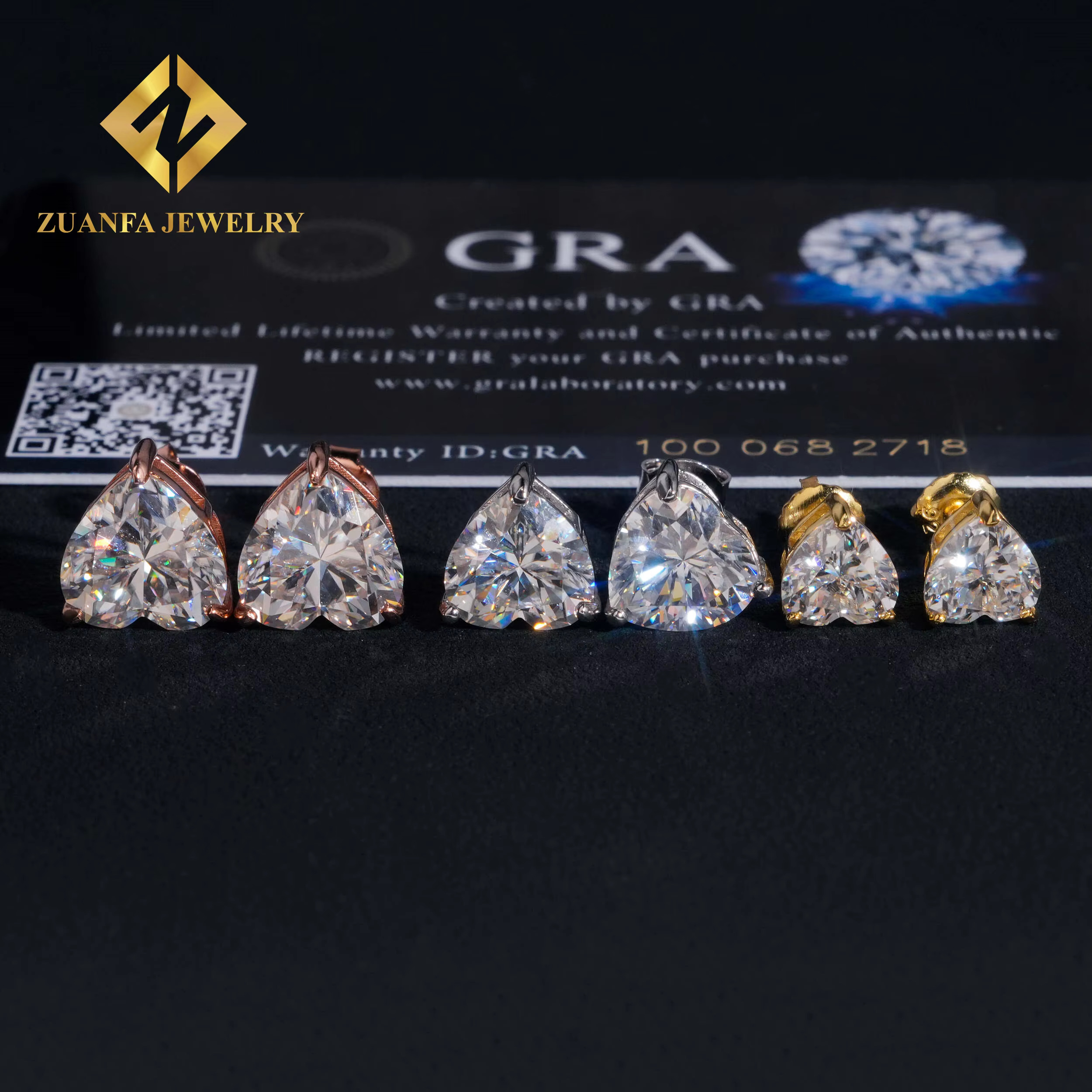 Pass Dia Tester Solid Sier D Color VVS Heart Shape Moissanite Stud Men Women Earrings Daily Wear