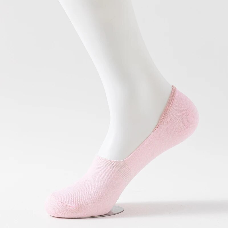 5 Pairs of WOMEN'S Solid Color Invisible Socks, Cotton Silicone Anti Slip Spring Ankle Socks, Casual Breathable Thin Boat Socks