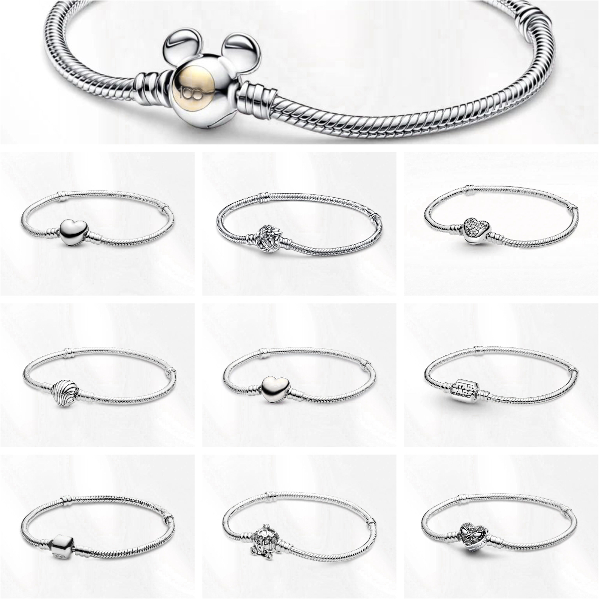 bangle bracelet sterling silver jewelry 925 bracelet designer 2025 Snake bone chain for women Spiders Crown heart charm bracelet size 16-21cm bracelet silver gifts