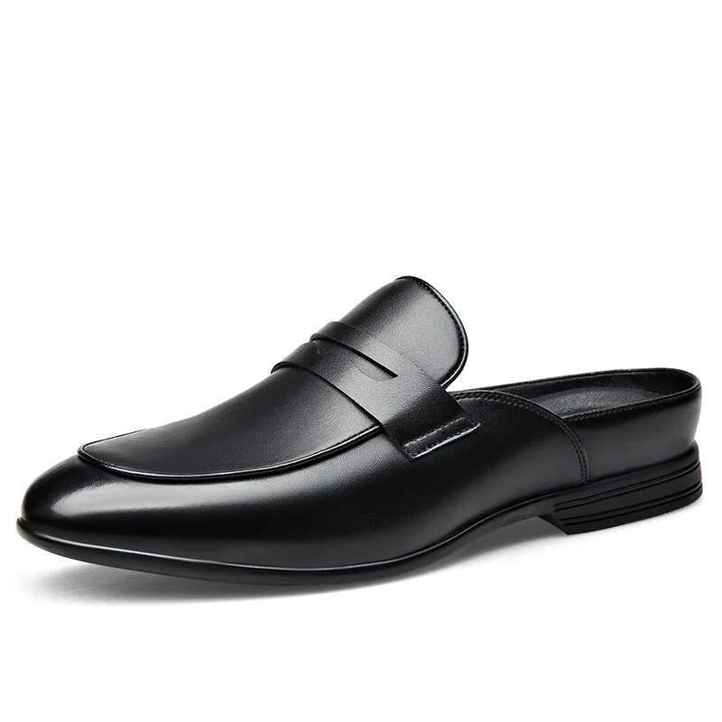 Fashion Cow Leather Mules For Men Soft Sole Business Half Slippers Man Designer Black Casual Loafers Shoes Male