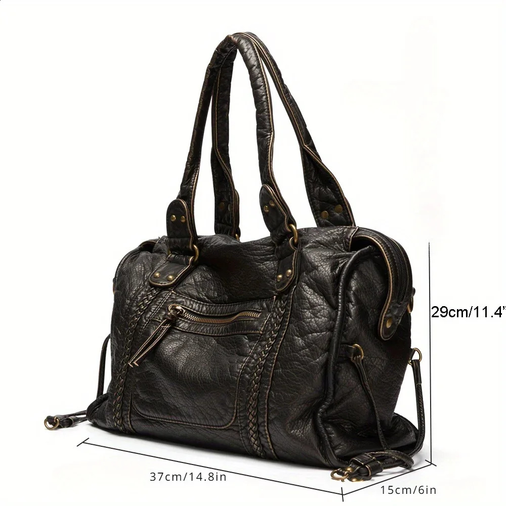 Soft leather retro bag shoulder messenger bag large capacity tote bag Y2K motorcycle bag 250106