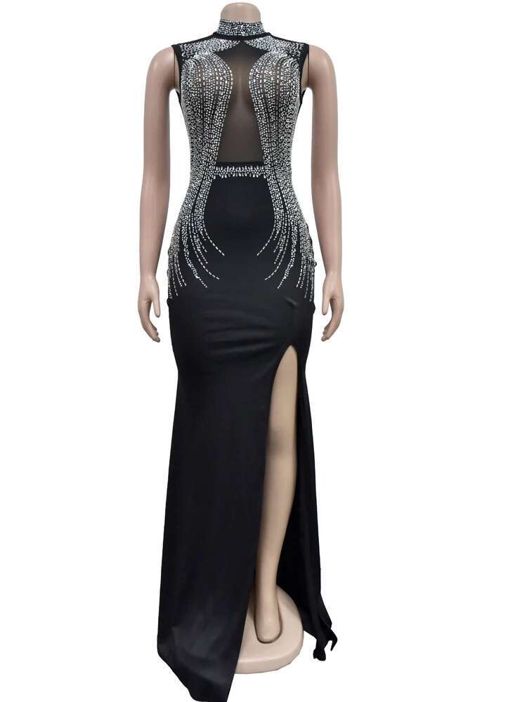 Bonnie Forest Elegant Rhies Decor Maxi Long One-Piece Gown Sequins Woman Party Dress Birthday Outfits
