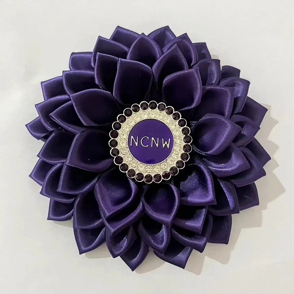 5-inch ribbon purple flower tight corset round rhinestone NCNW brooch 250103