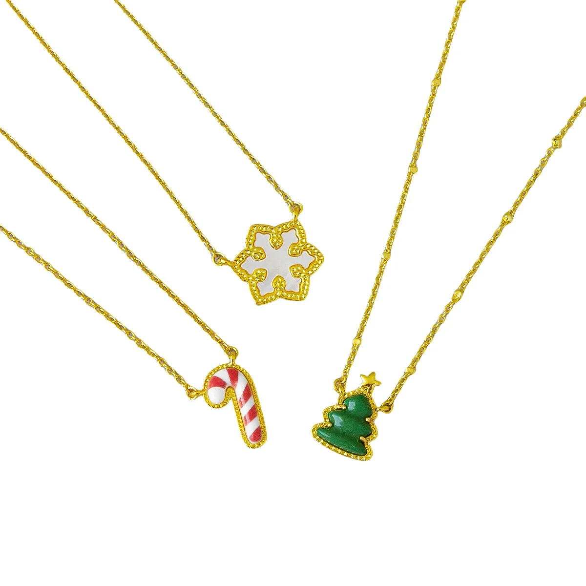 High Quality Original KS Candy Cane Snowflake Christmas Tree Pendant Necklace for Women