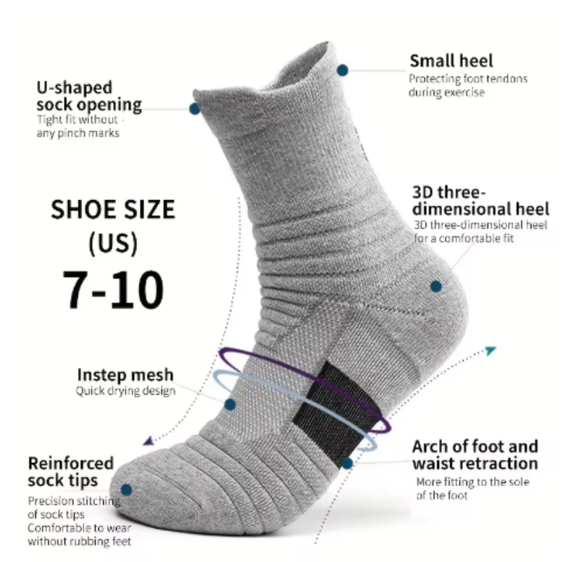 3pairs/Lot Men's Socks Compression Stockings Breathable Basketball Sports Cycling Socks Moisture Wicking High Elastic Tube Socks