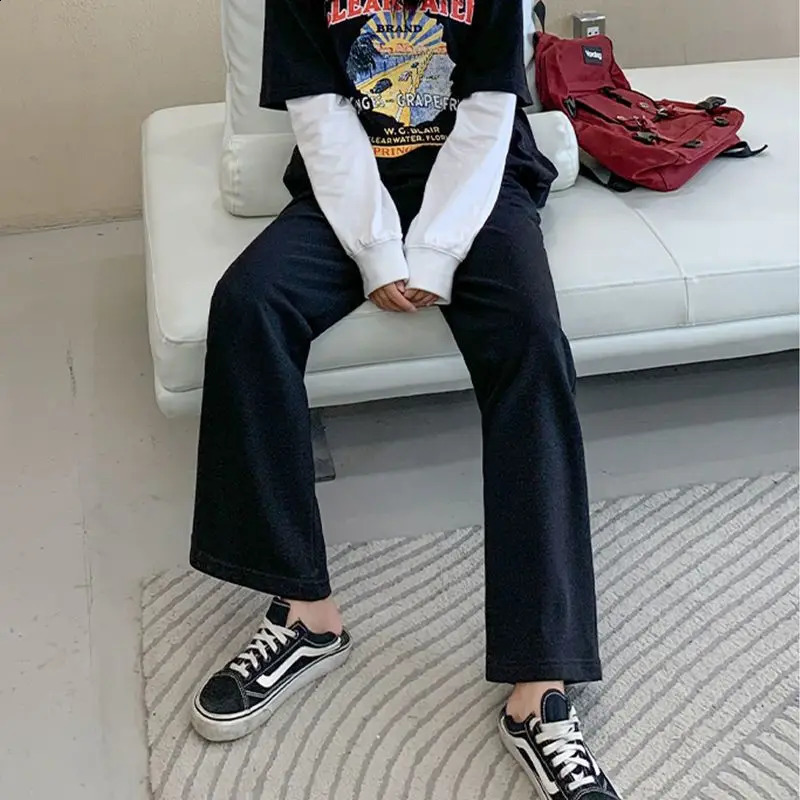 Spring and Autumn Womens Lace Up High Waist Casual Wide Leg Loose Draping Floor Dragging Straight Tube Fashion Pants 250106