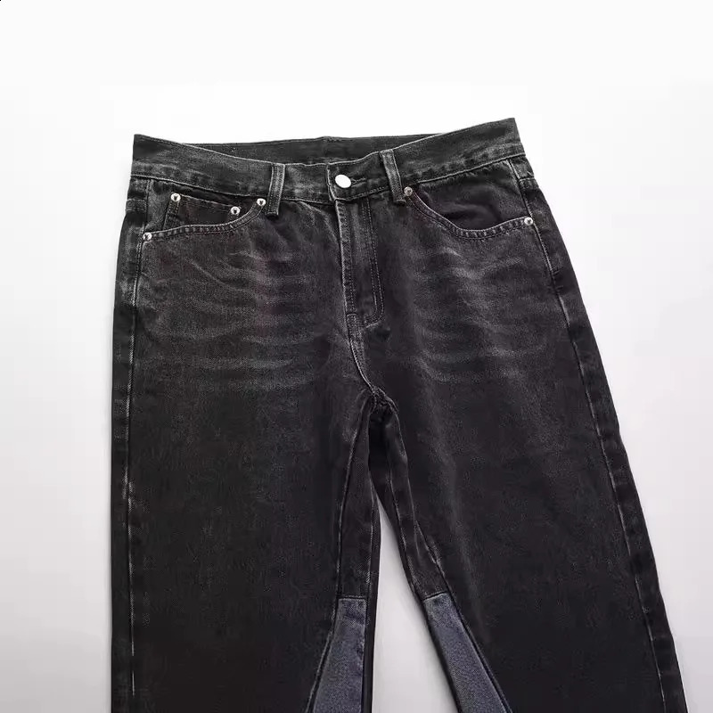 High Street Wash Loose Splicing Micro Flared Pants Foot Jeans for Men 250109