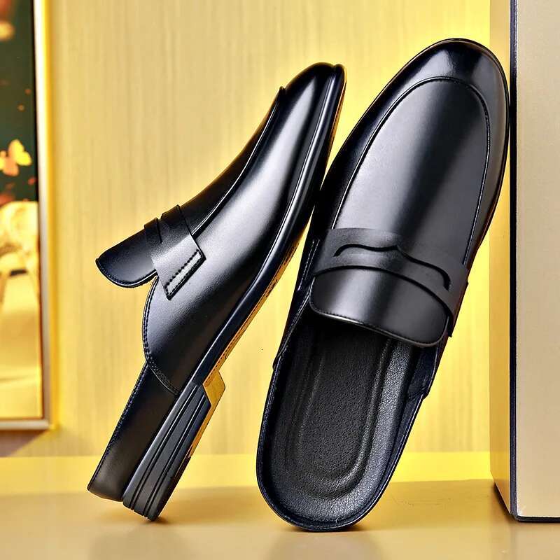 Fashion Cow Leather Mules For Men Soft Sole Business Half Slippers Man Designer Black Casual Loafers Shoes Male