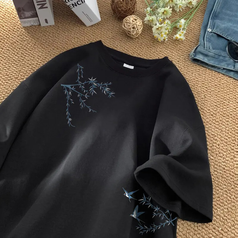 Mens Oversized T-shirts Fashion White 5XL Cotton T Shirt for Men Casual Summer Wear Bird Print Tee Shirts Men Clothing 250109