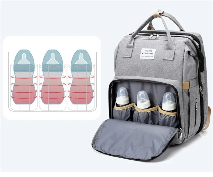 Fashionable Large Capacity Handheld Mommy Bag Folding Baby Bed Mother and Baby Bag Milk Bottle Diaper Double Shoulder Mom Bag 250106