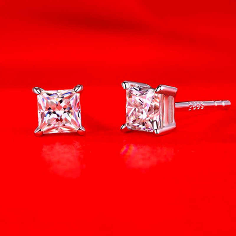 S925 Sterling Silver Moissanite Earrings for Women Classic Simple Fashion Plating 18K White Gold Stud Earrings Jewelry Wholesale
