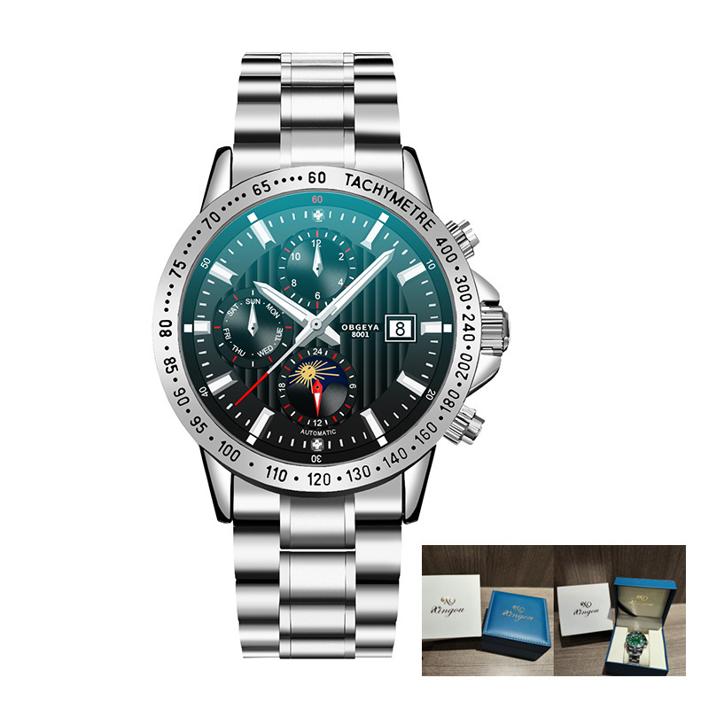 Men's Mechanical Watch with Scratch-Resistant Synthetic Sapphire Crystal and Black Face