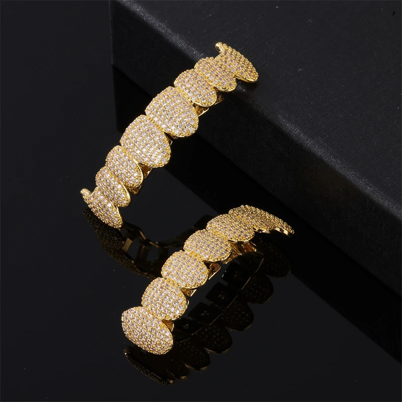 Full CZ Stones Heavy Teeth Caps Cubic Zircon Iced Out Micro Pave Top Bottom Charm Grills For Men Women Jewelry 250107