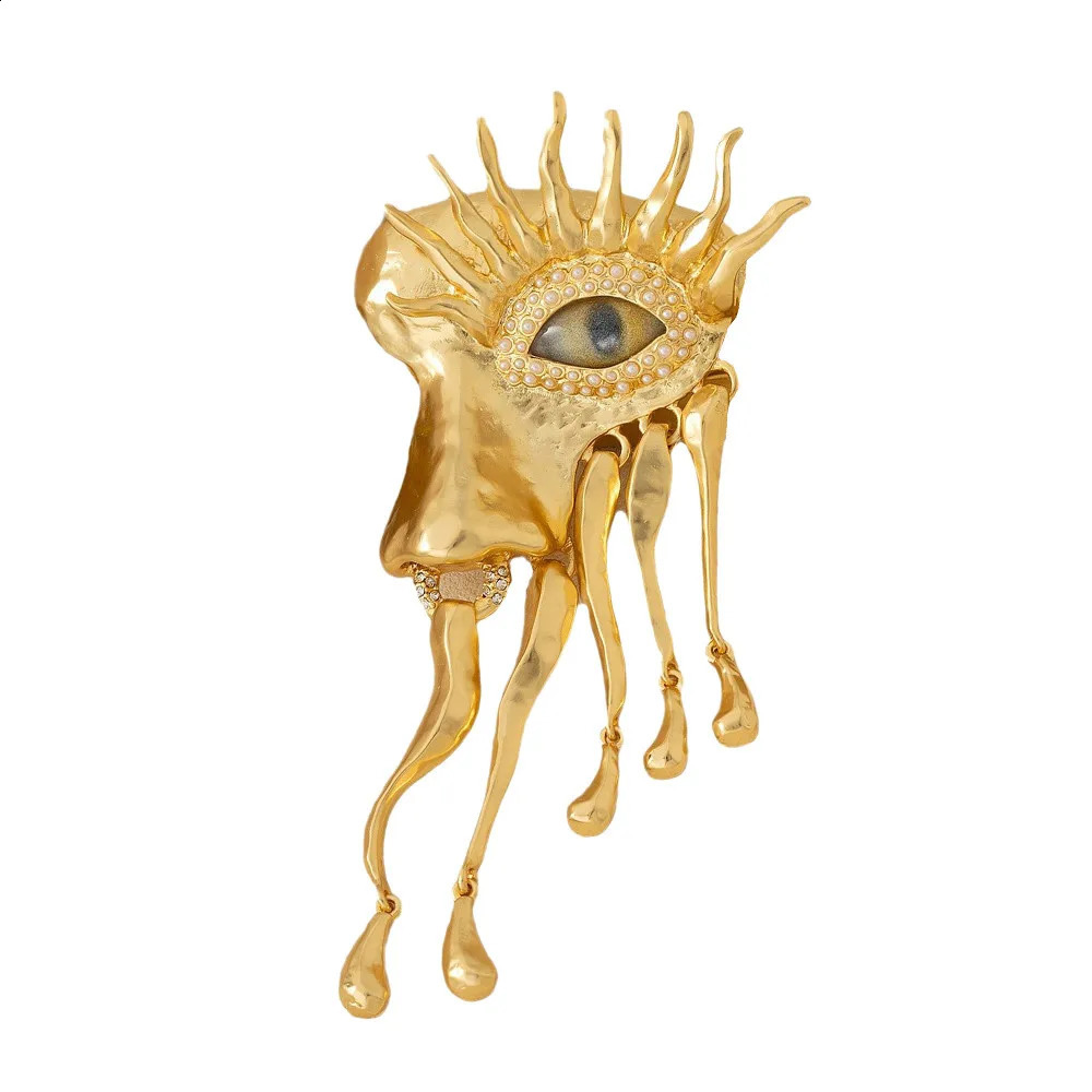 Women Men Vintage Devils Eye Brooch Pins Exaggerated Trendy Style d Pearl Tassels Badge Jewelry Gifts High Quality 250103