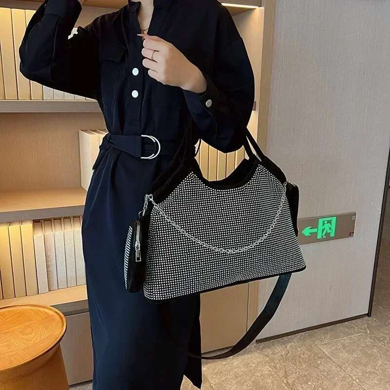 2023 New Shiny Rhie Handbag Large Shopping Fashion Dinner Underarm Shoulder Women's Party Commuter Bag