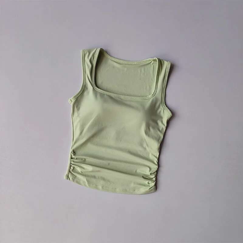 Square Collar Fixed One-Piece Sports Vest For Women Running Breast Collection Cross Shaped Fiess Bra Pilates Yoga Suit Summer