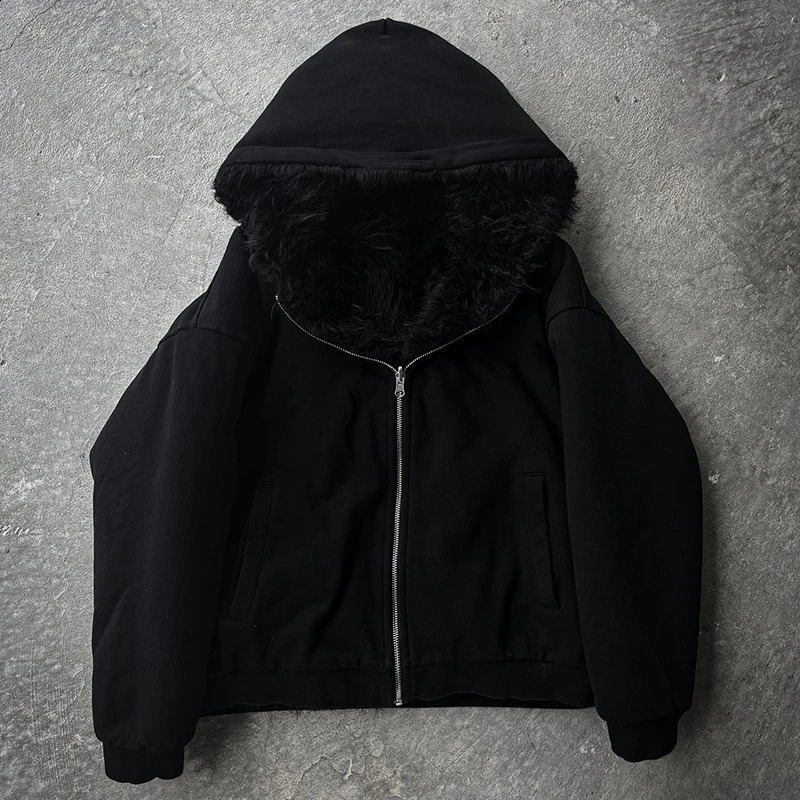 Plush fur Aesthetics Graphic Print Hip Hop Y2K Zip up hoodie Fashion Punk Oversized Rock Gothic Zipper Hoodie sweatshirt Vintage 250109
