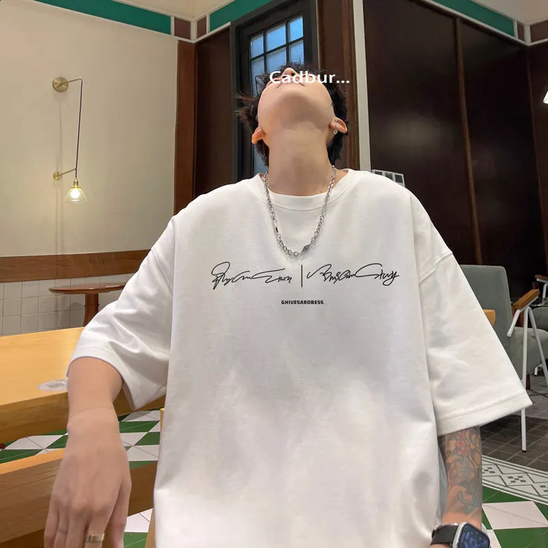 Mens Oversized T-shirts White 5XL Cotton T Shirt for Men Casual Summer Wear Letter Print Fashion Tee Shirts Men Clothing 250109