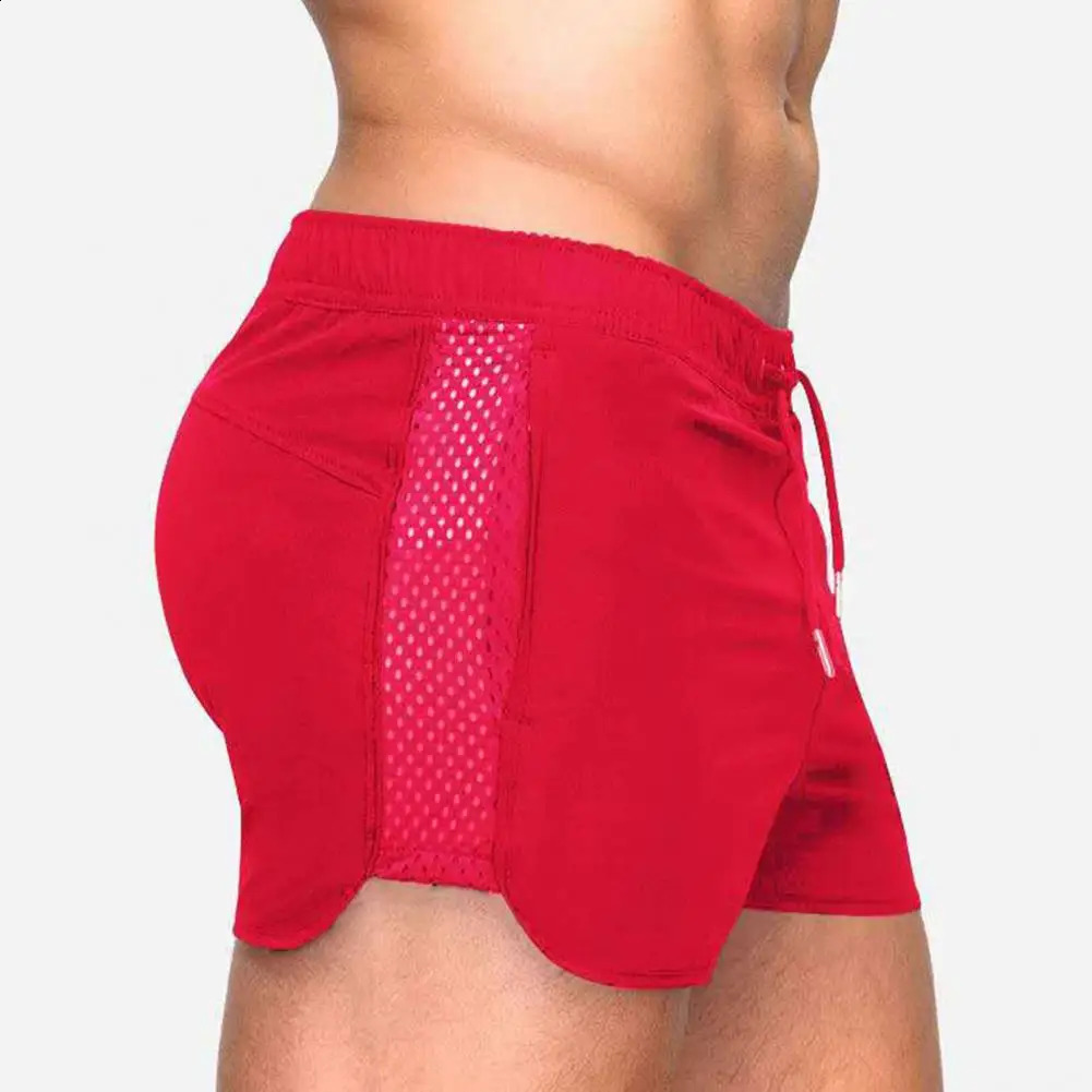 Elastic Waistband Men Shorts Quick Dry Mesh Drawstring Beach for Waist Surfing Fitness Sport Solid 250103
