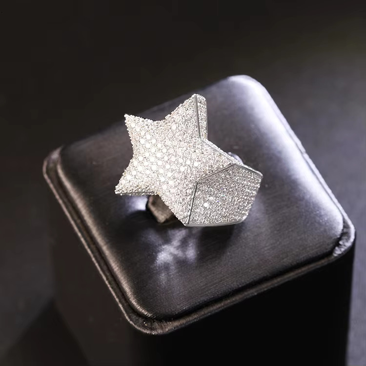 RTS Hip Hop Jewelry Mossanite Star Sterg Sier For Men Women VVS Lab Moissanite Dia Cuban Ring